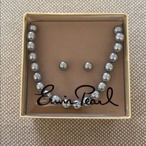 Pearl set grey tone pearl necklace and Earrings